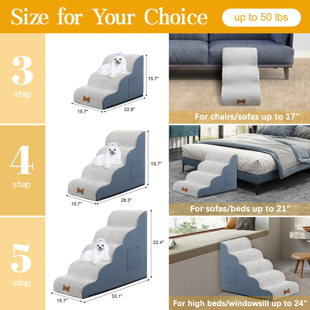 POCBLUE dog stairs low-angle curved slope allows gentle climbs onto beds.