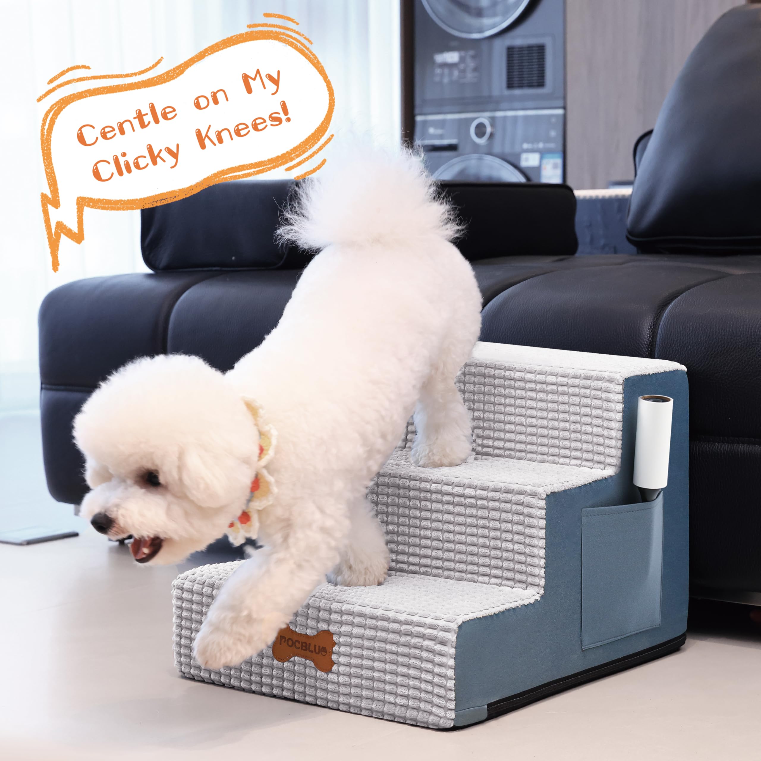 POCBLUE dog stairs soft velvet texture provides extra grip