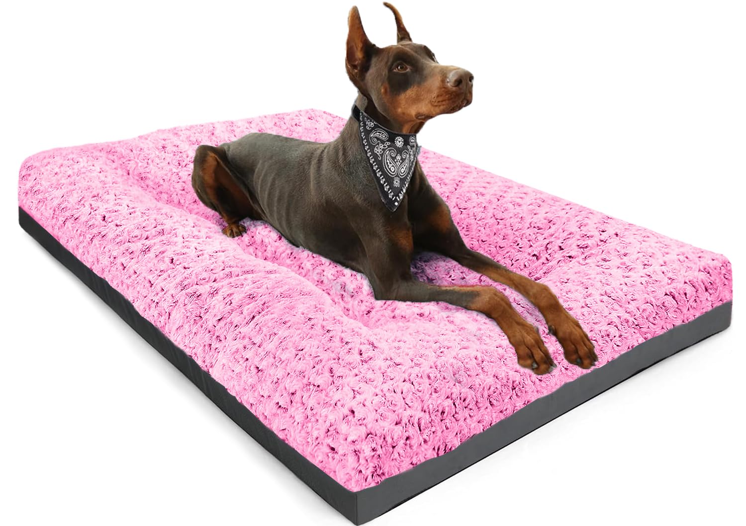 POCBLUE large dog bed with rose velvet for crate comfort and resting space