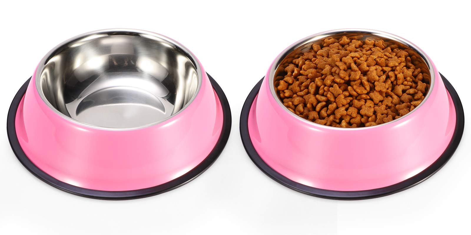 Podinor stainless steel dog bowls with non-slip base prevent sliding during meals.