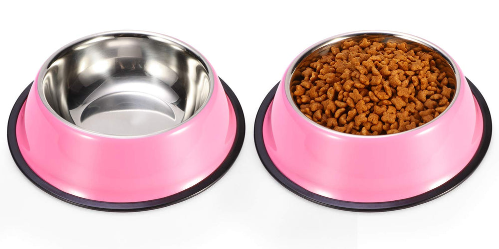 Podinor stainless steel dog bowls with non-slip base prevent sliding during meals.