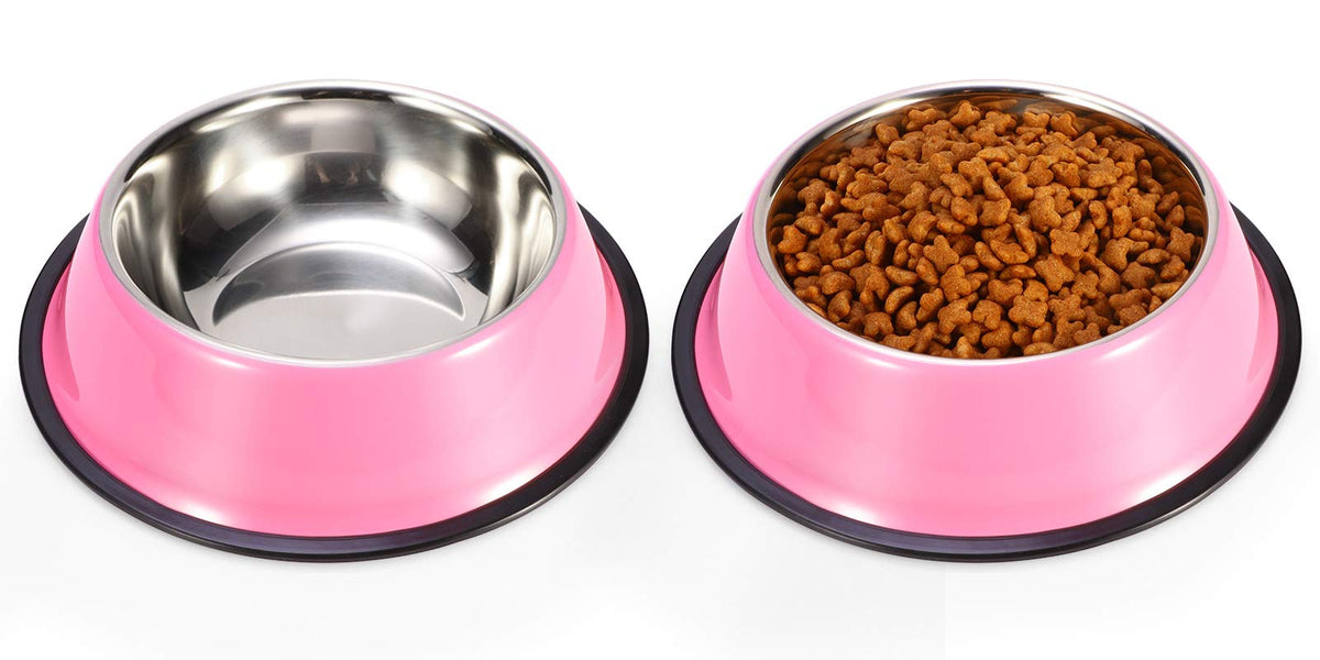 Podinor stainless steel dog bowls with non-slip base prevent sliding during meals.
