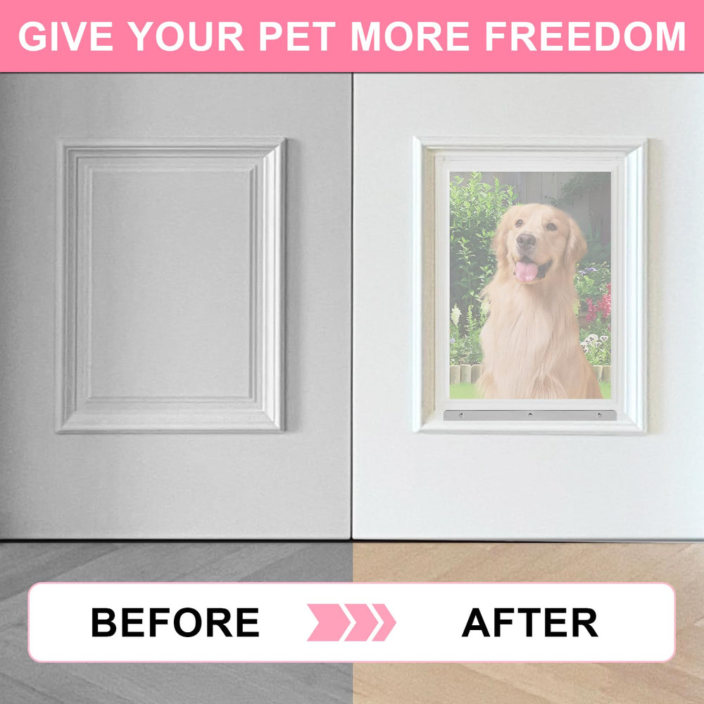 Podoy XL dog door flap offers clear vinyl visibility for easy pet guidance.