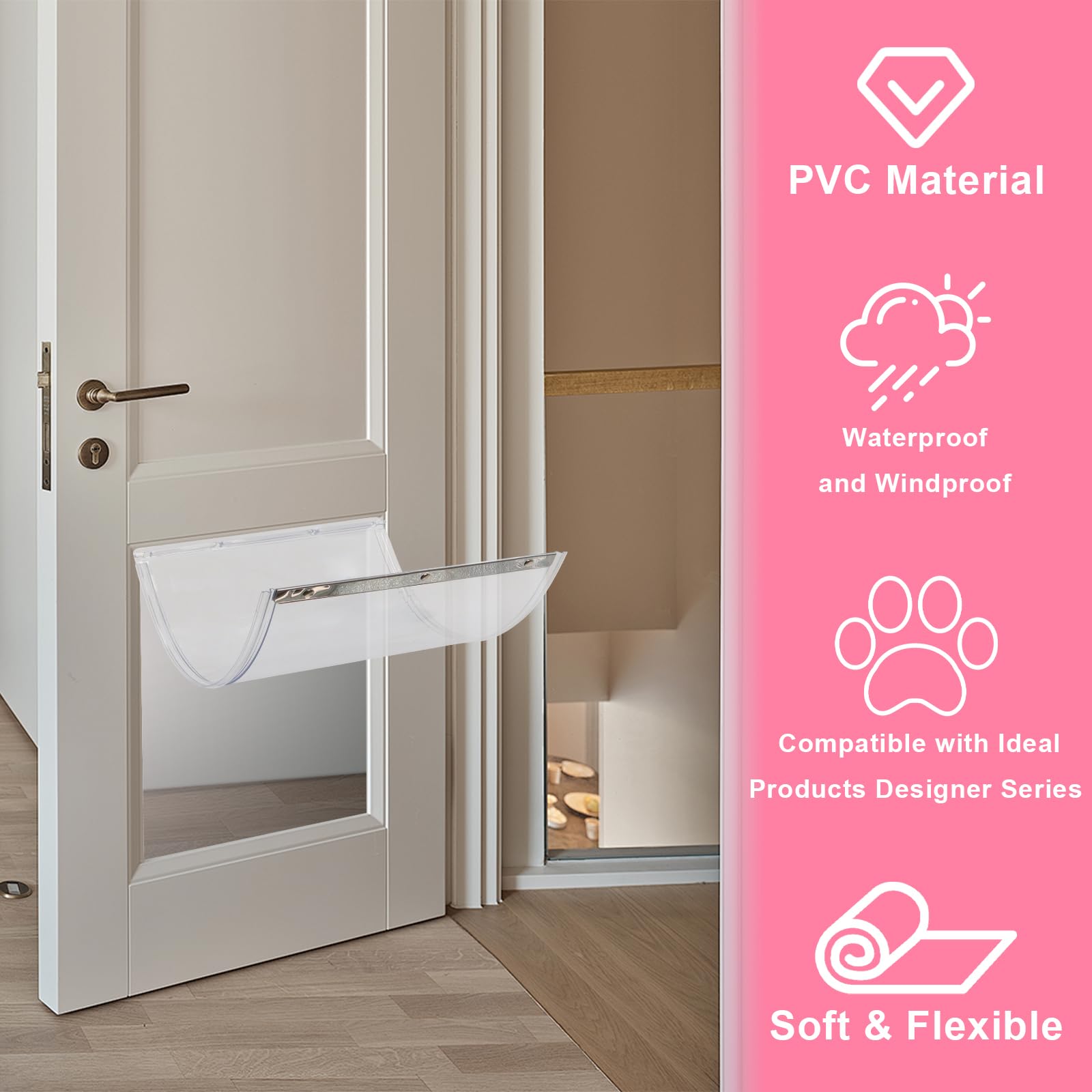 Podoy XL dog door flap remains flexible in cold weather for year-round access.