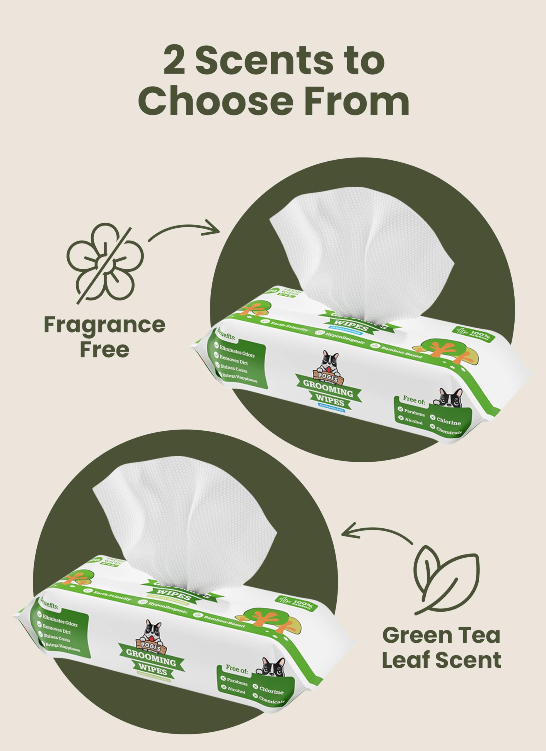 Pogi's Dog Grooming Wipes packaging for on-the-go cleaning.