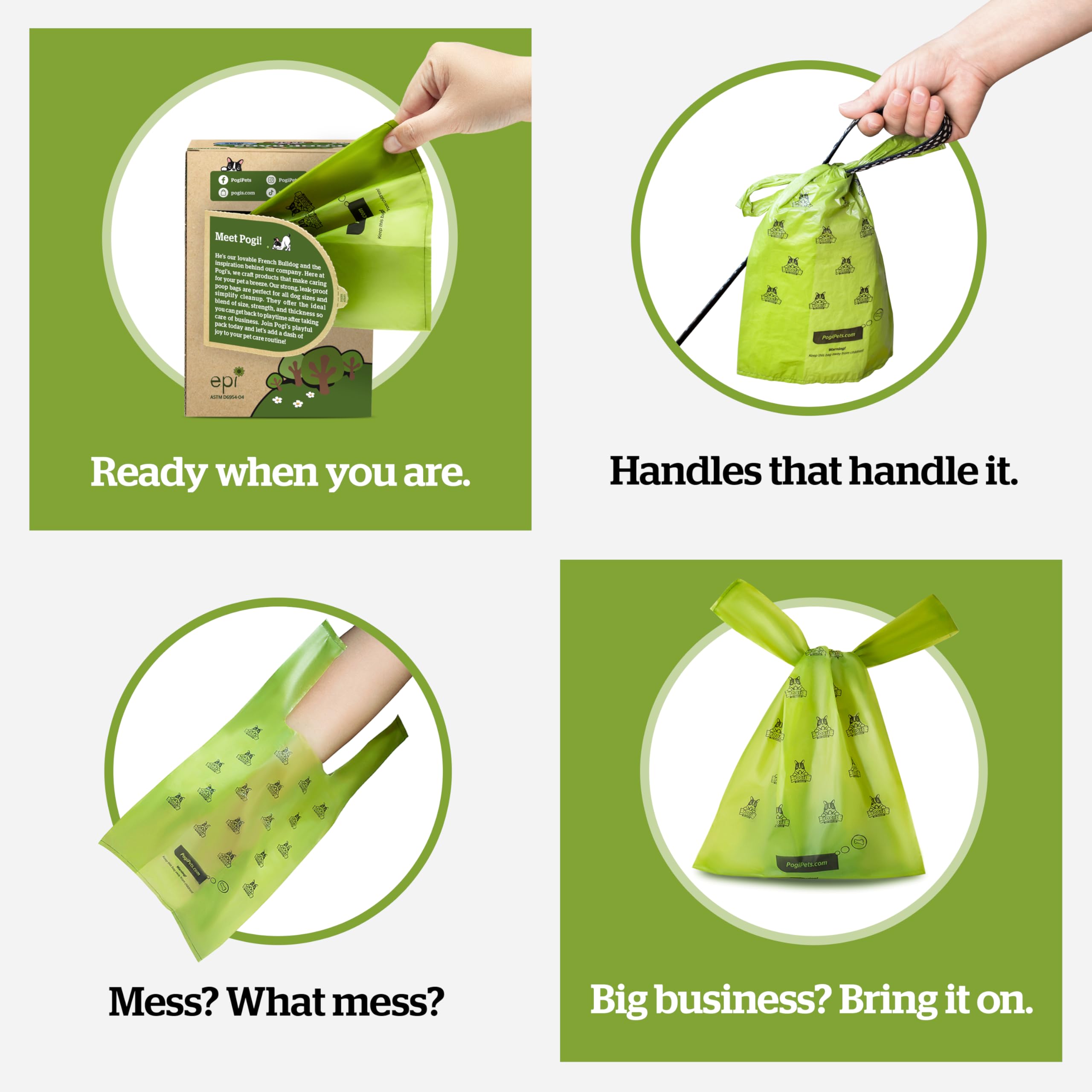 Pogi's easy-tie handles simplify sealing after use.