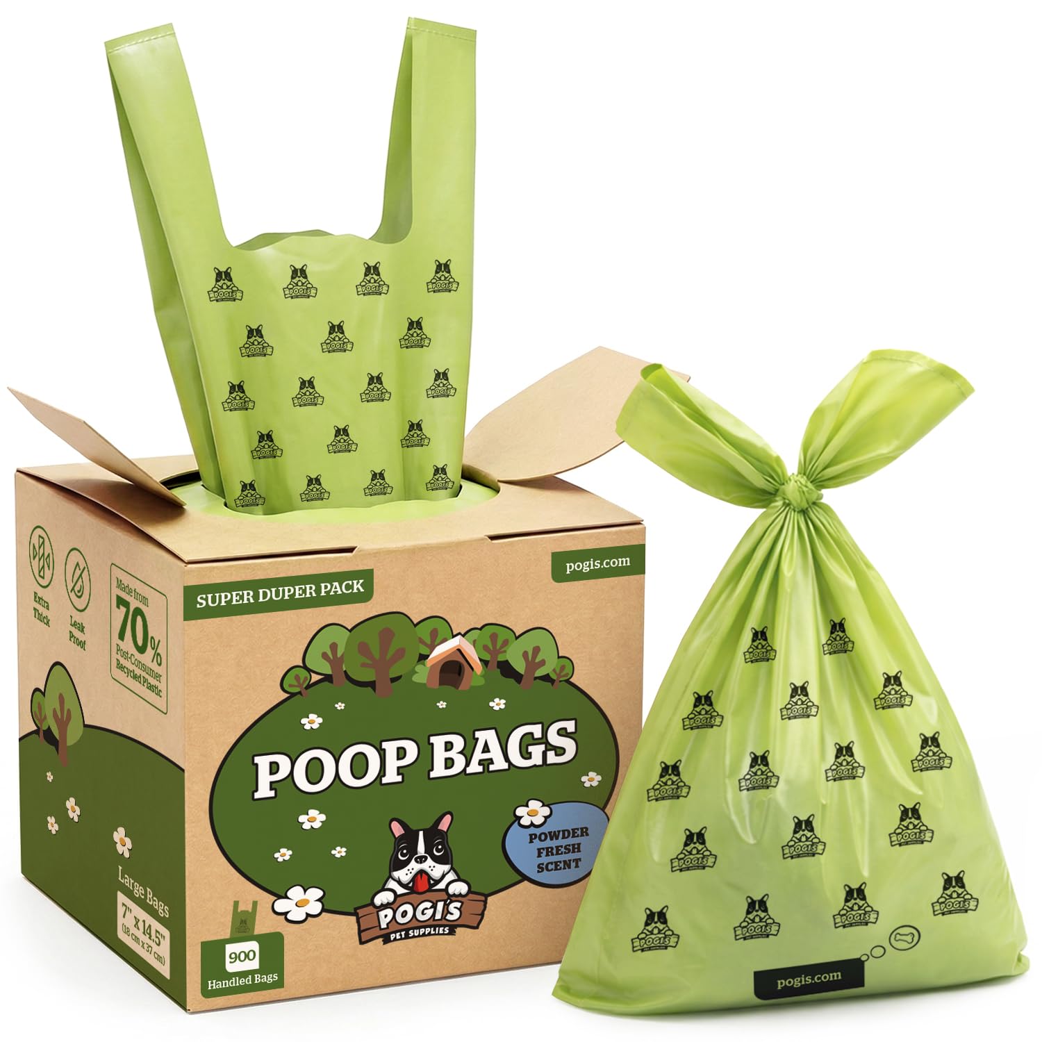 Pogi's Dog Poop Bags with Handles offer extra-thick protection for big messes.