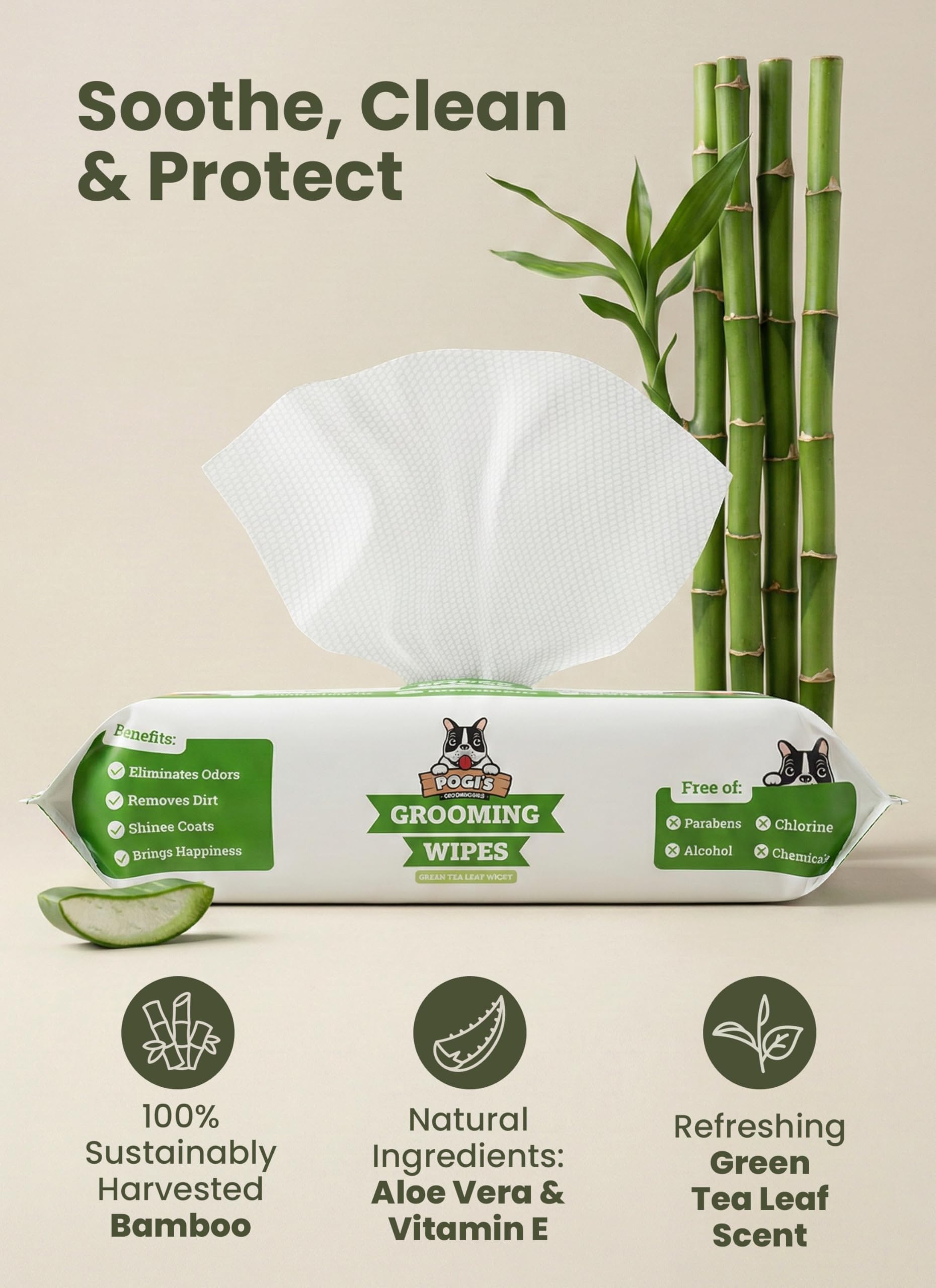 Pogi's Dog Wipes used on the dog's body for cleansing and hydration.
