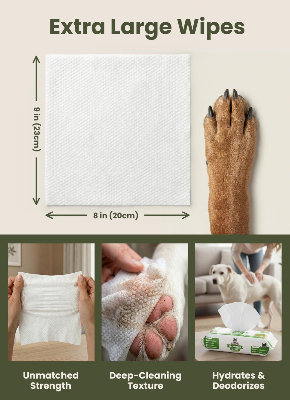 Pogi's Dog Wipes texture close-up highlighting durability.