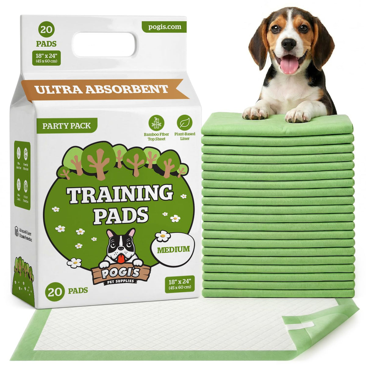 Pogi's Puppy Pads with sticky tabs securing pad for tidy training sessions.