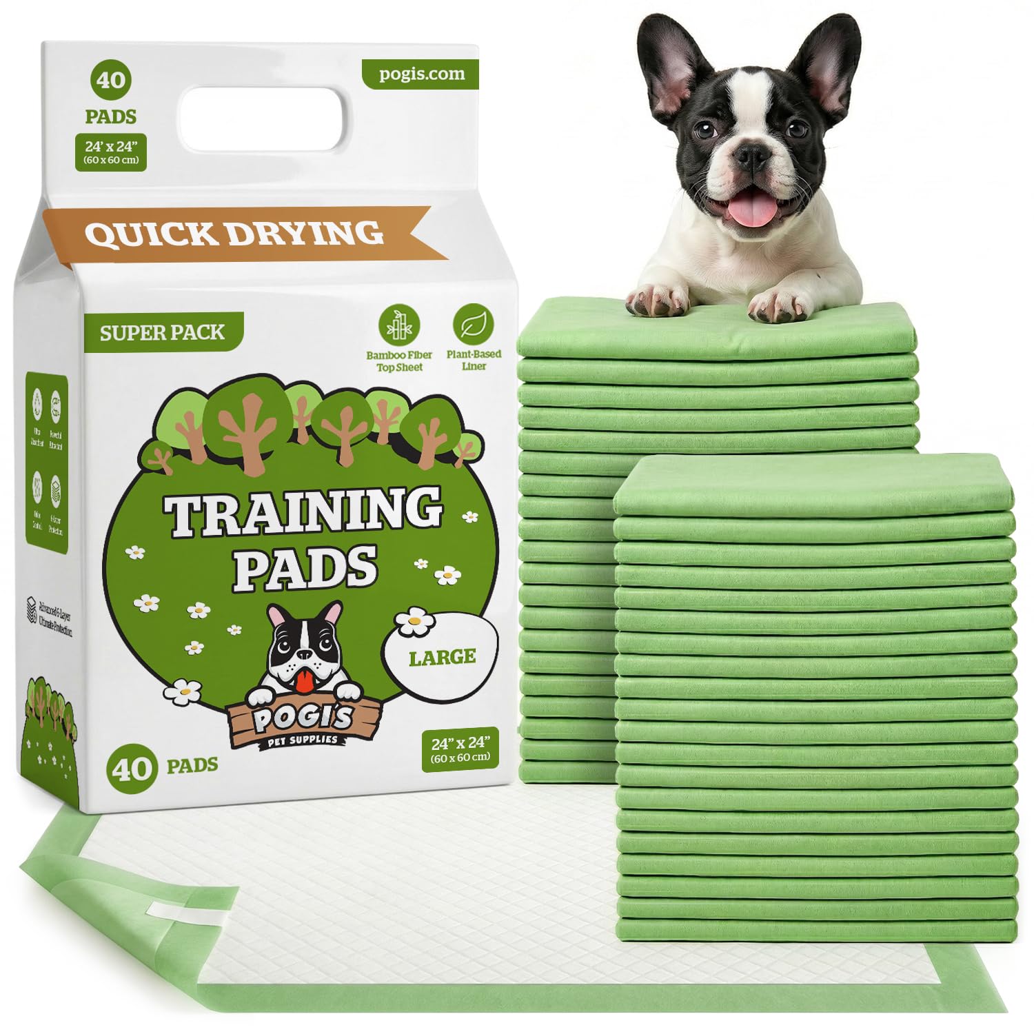 Pogi's sticky-tabs pad with adhesive corners keeps mats secure for mess-free training.