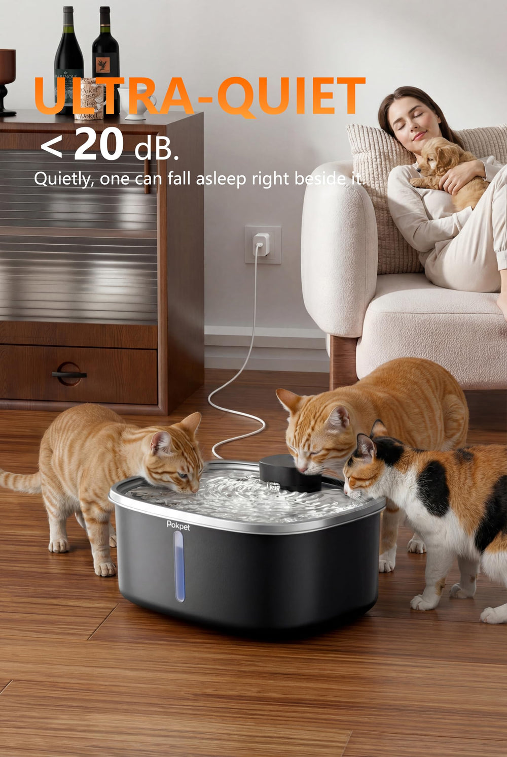 Pokpet Water Fountain 10L multi-pet use is ideal for households.
