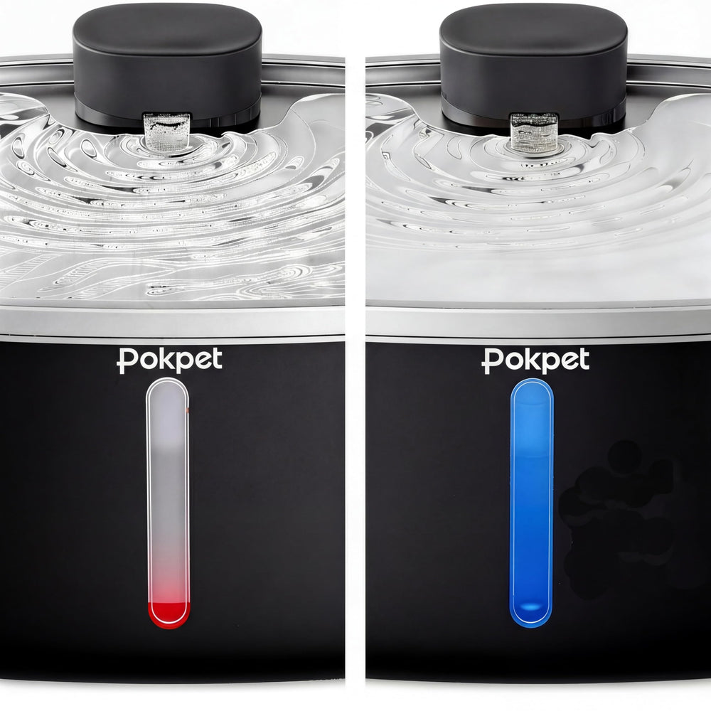 Pokpet Water Fountain 10L water window with LED indicates levels at a glance.