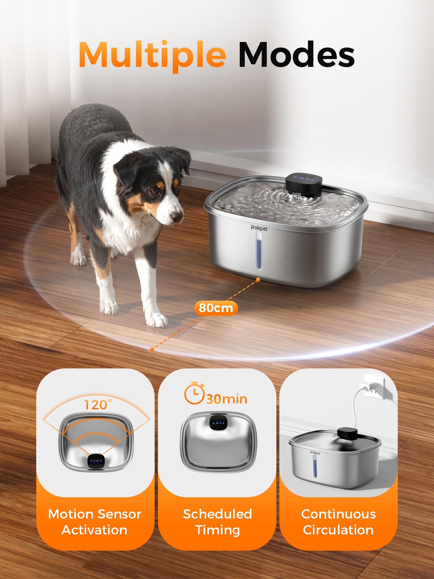 Pokpet cordless fountain shown usable indoors and outdoors
