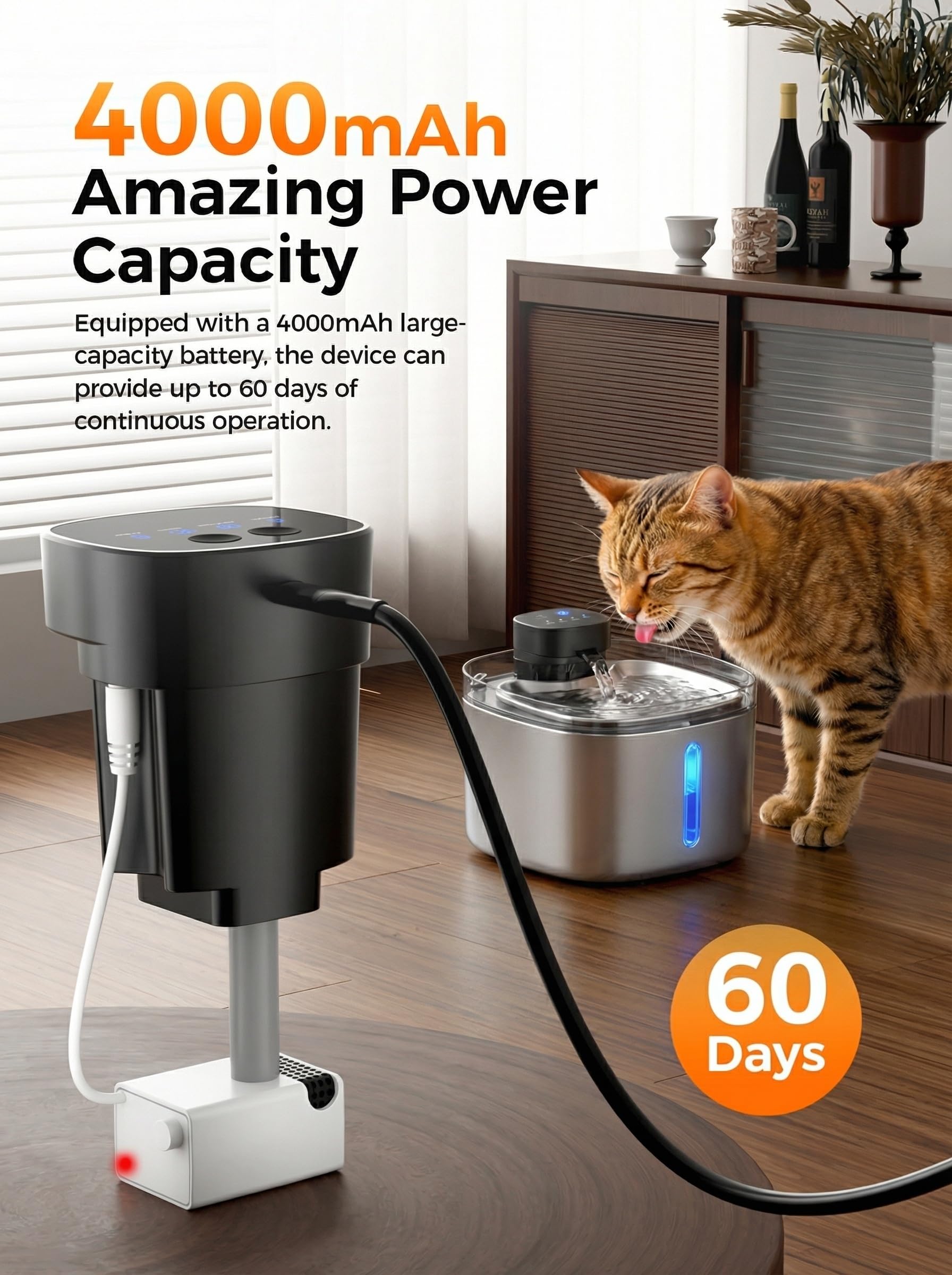 Pokpet water fountain cordless operation supports flexible placement