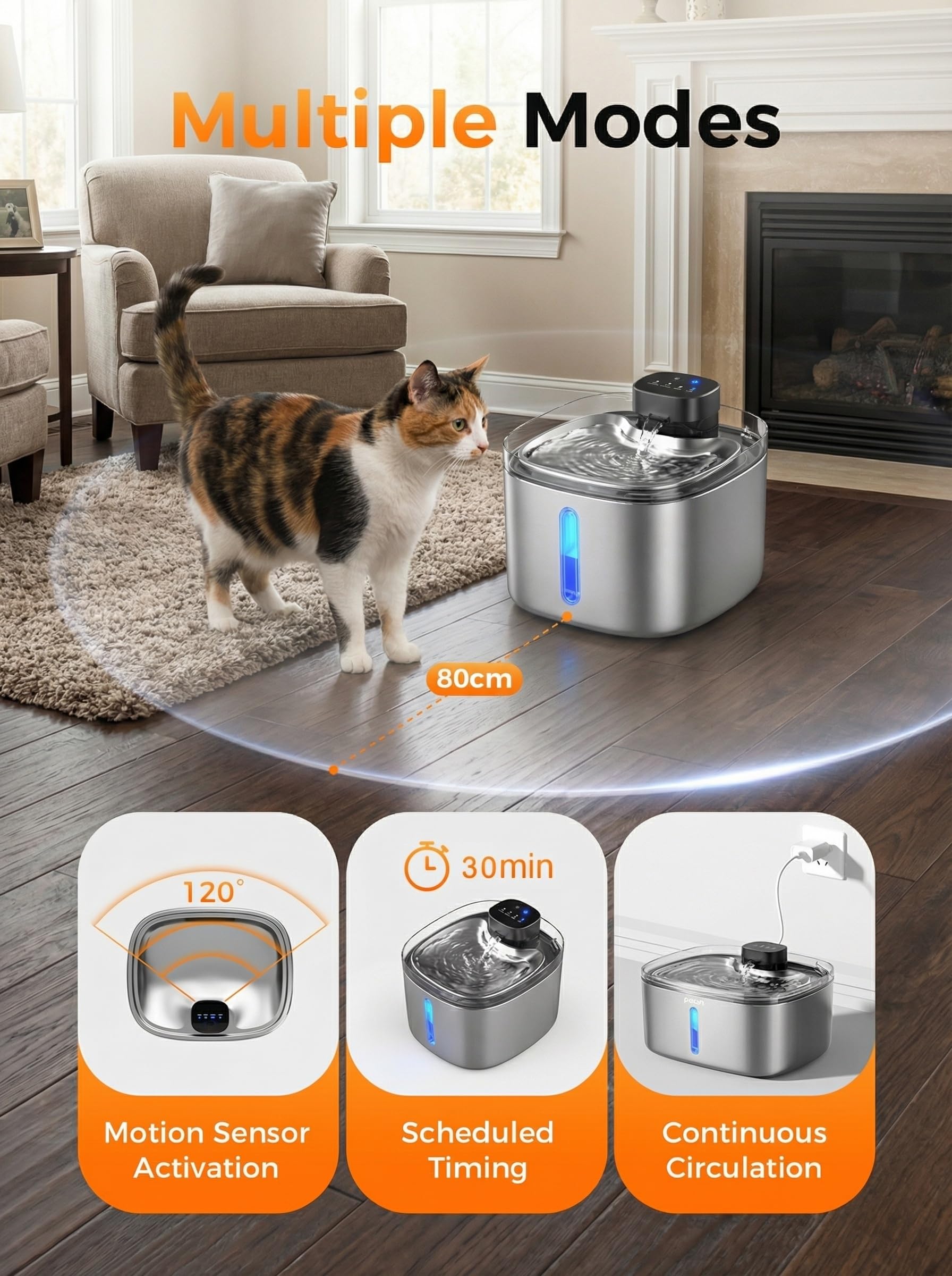 Pokpet water fountain multi-filter system ensures clean water