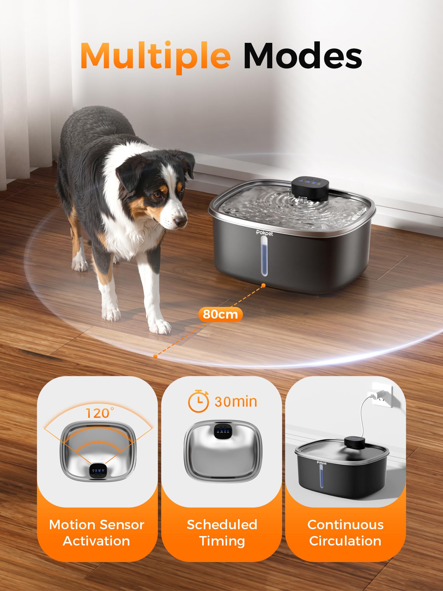 Pokpet motion sensor fountain provides hands-free water access for pets.