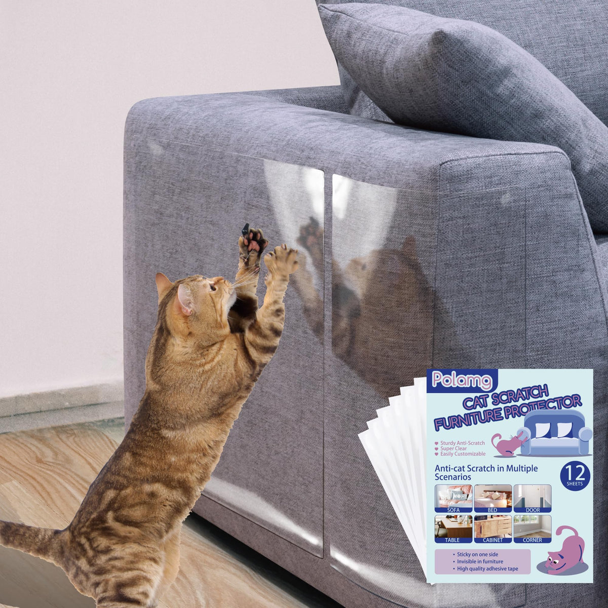 Polamg anti-cat scratch protector with a pre-cut gap for easy sofa application