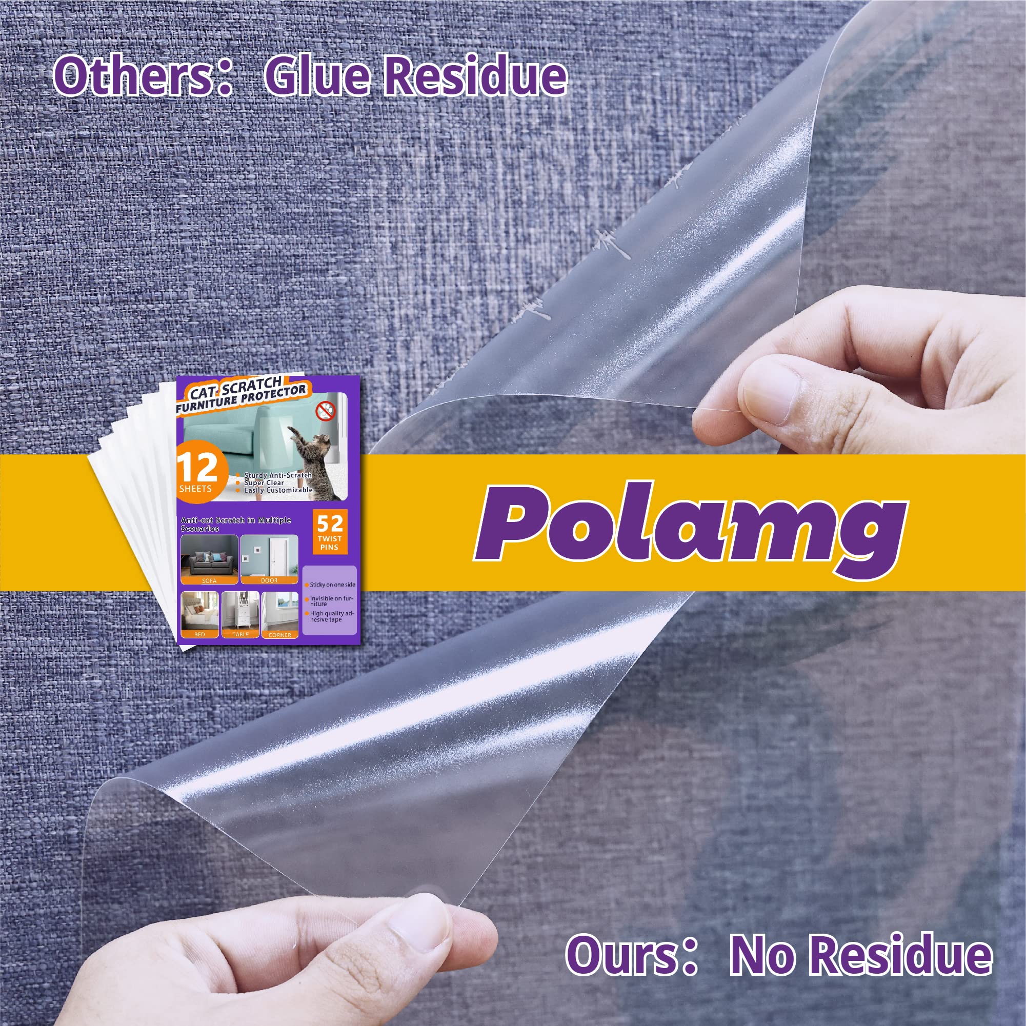Polamg anti-cat scratch tape protects living room furniture.