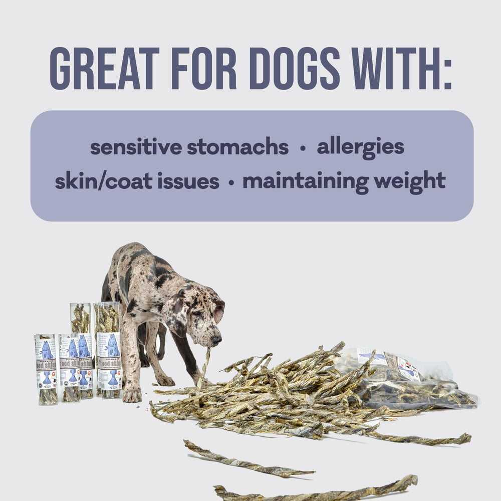 Omega-3 rich Polkadog cod skins for a shinier coat.