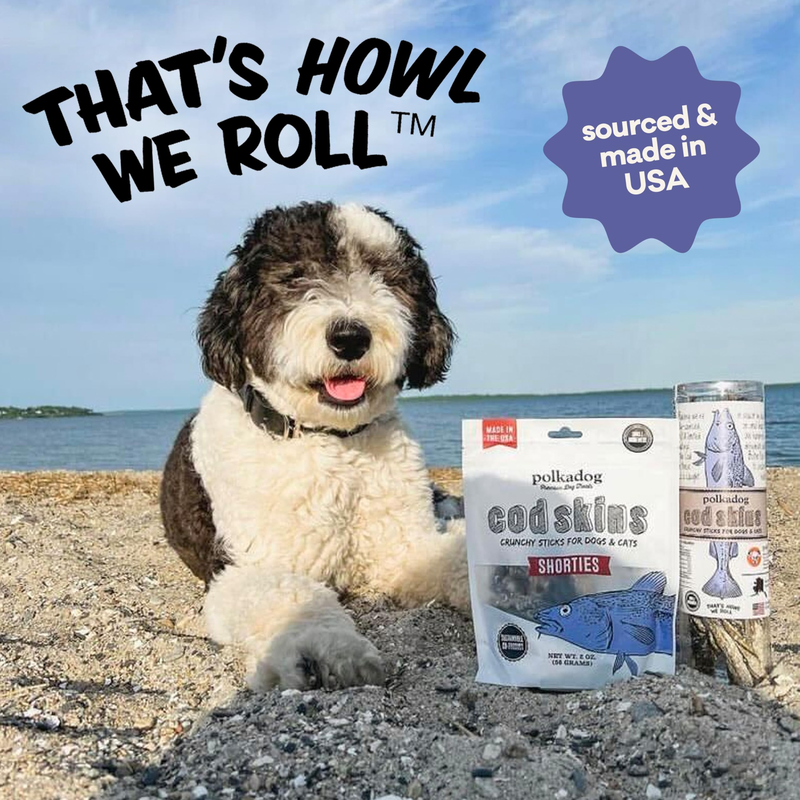 Polkadog cod skins supporting healthy skin and coat in dogs.