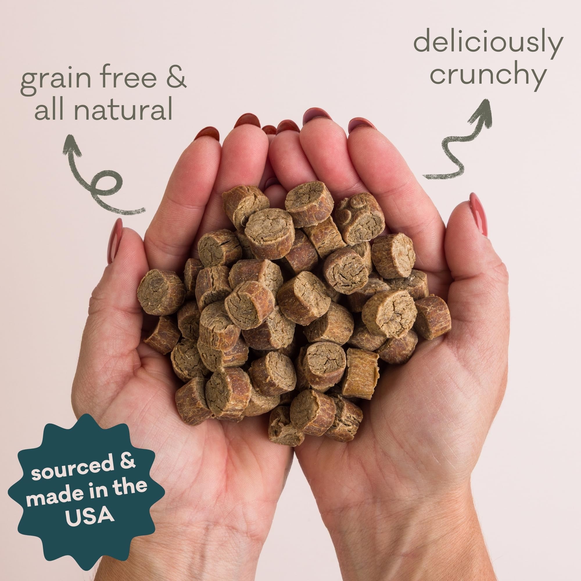 Polkadog Lucky Duck Crunchy Training Bits shows grain-free ingredients like duck liver and potato flour.