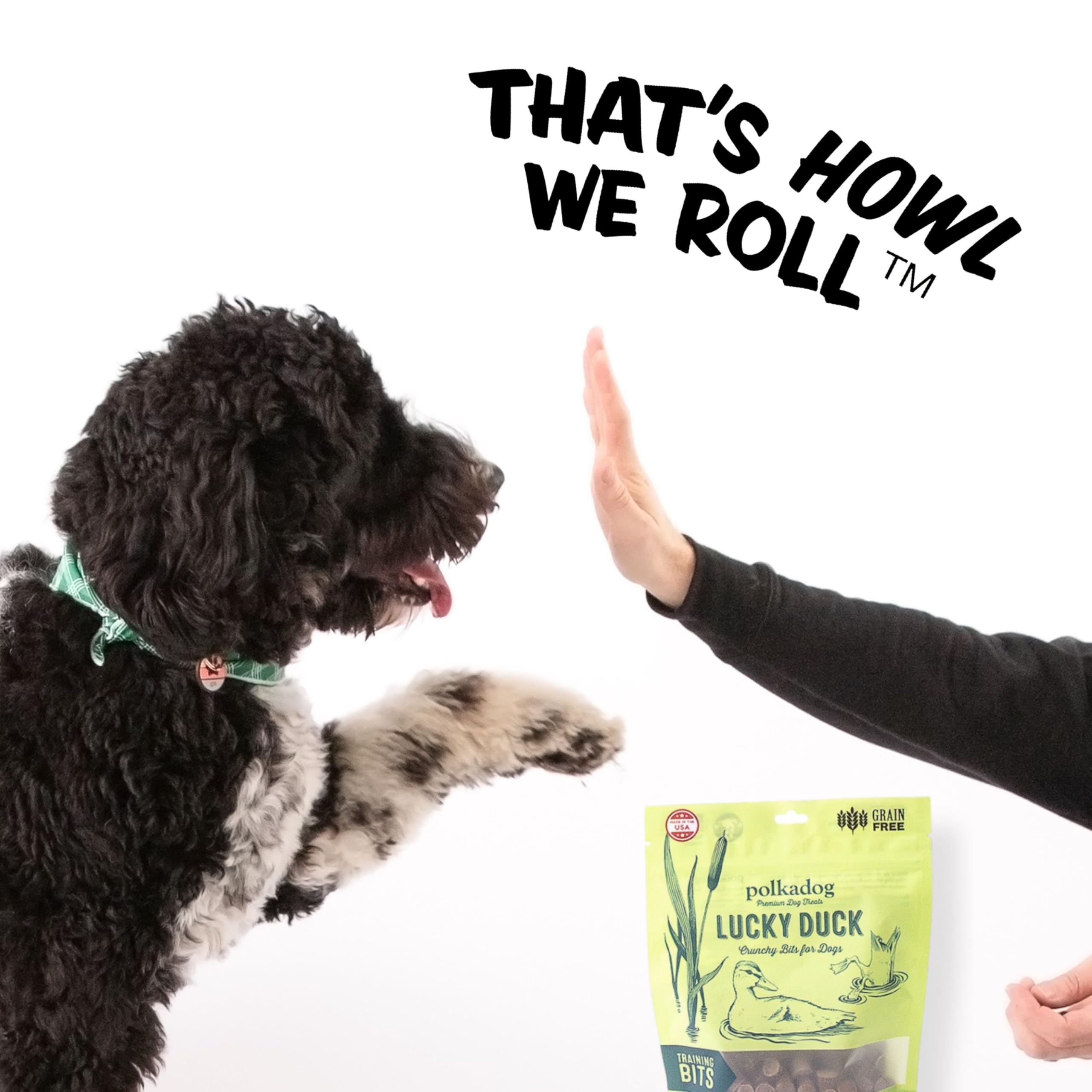 Polkadog Lucky Duck Crunchy Training Bits appealing to puppies through seniors.