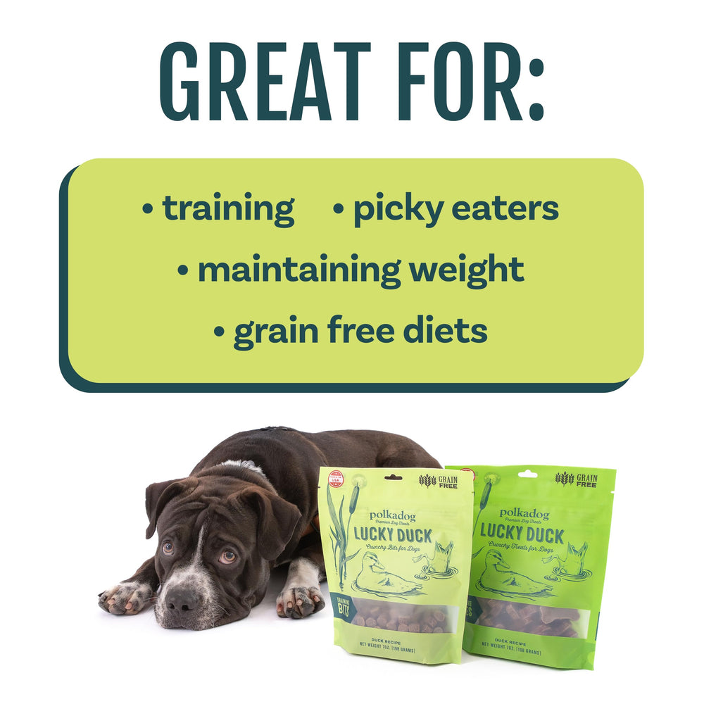 Polkadog Lucky Duck Crunchy Training Bits crafted in a USA kitchen with care.