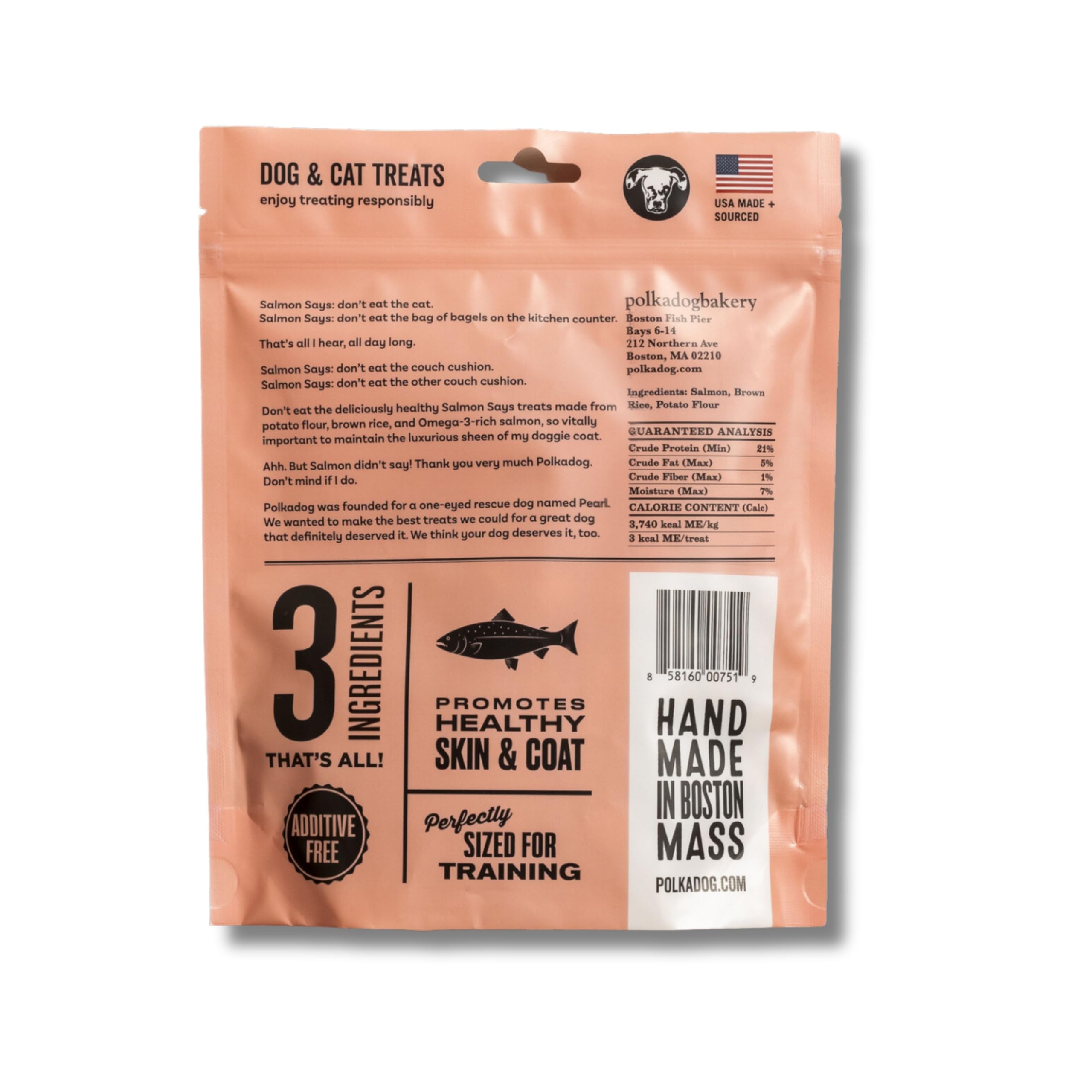 Polkadog Salmon Says Crunchy Training Bits American handcrafted quality you can trust