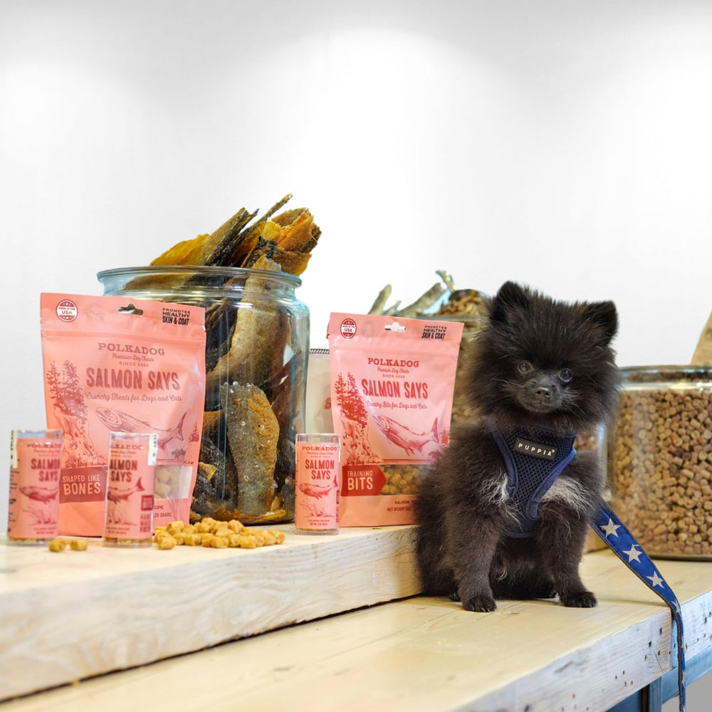 Polkadog Salmon Says Crunchy Training Bits USA-made handcrafted and fresh
