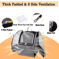 Pollason cat backpack mesh ventilation, breathable panels for airflow on outdoor trips.