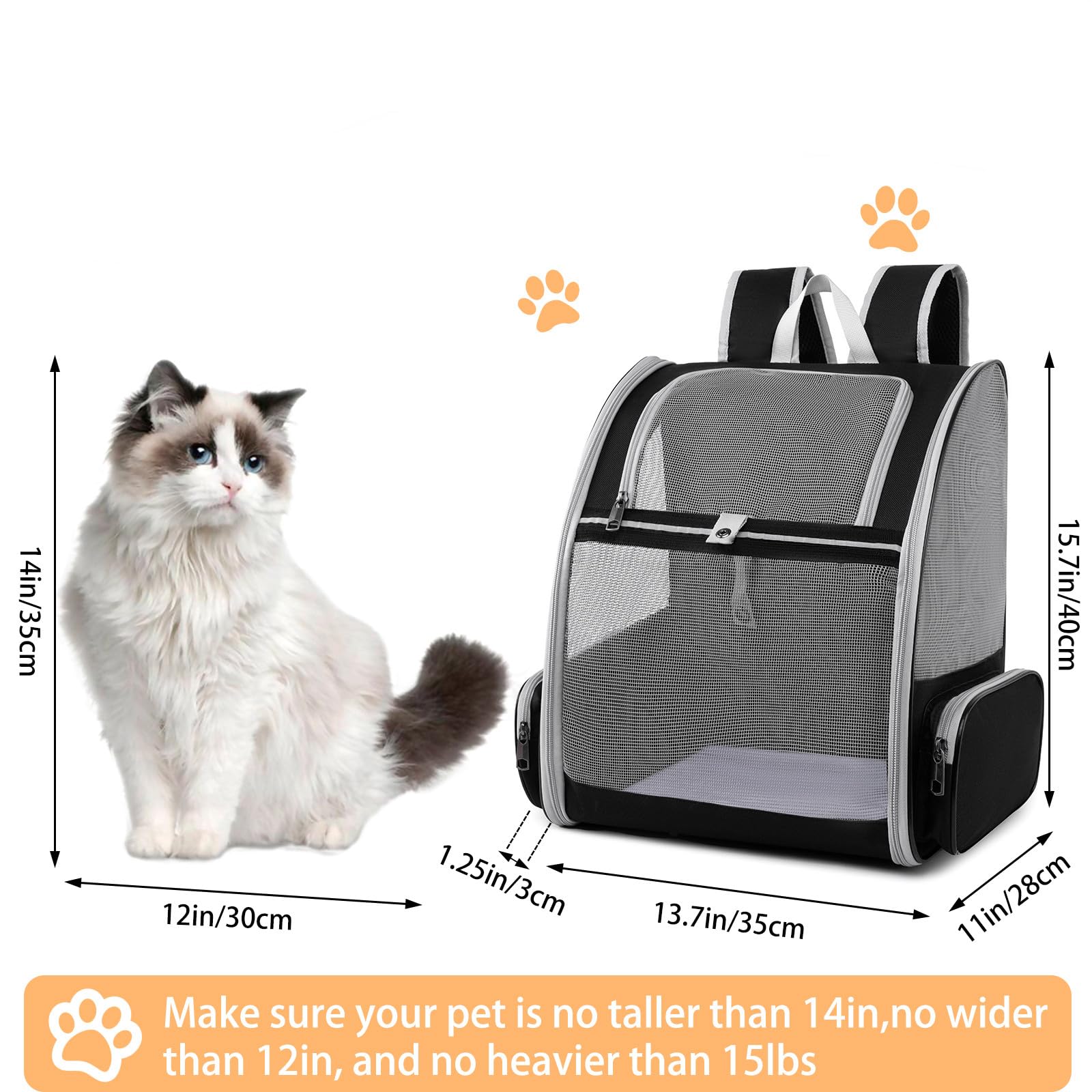 Pollason cat backpack three-access openings and anti-escape clasp for secure containment.
