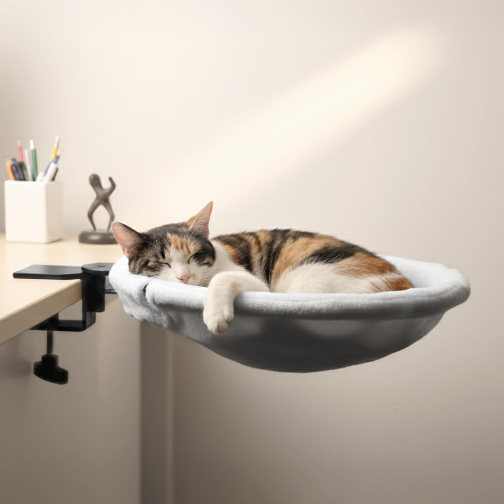 POMESEA adjustable cat desk bed with sunken design for cozy perched naps and focus
