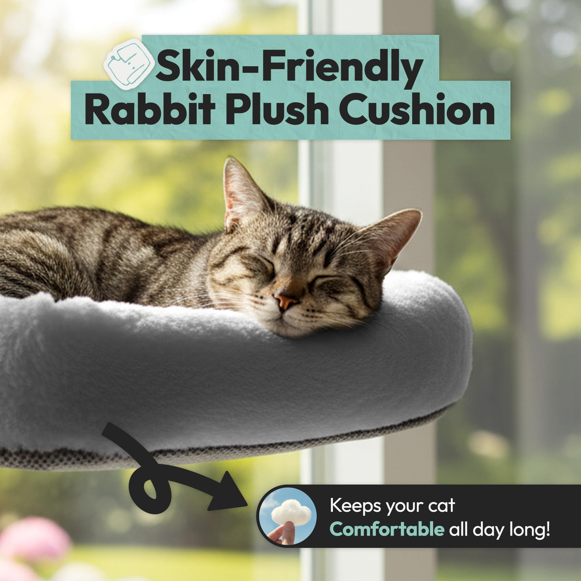 POMESEA cordless cat window perch solid metal frame provides sturdy support