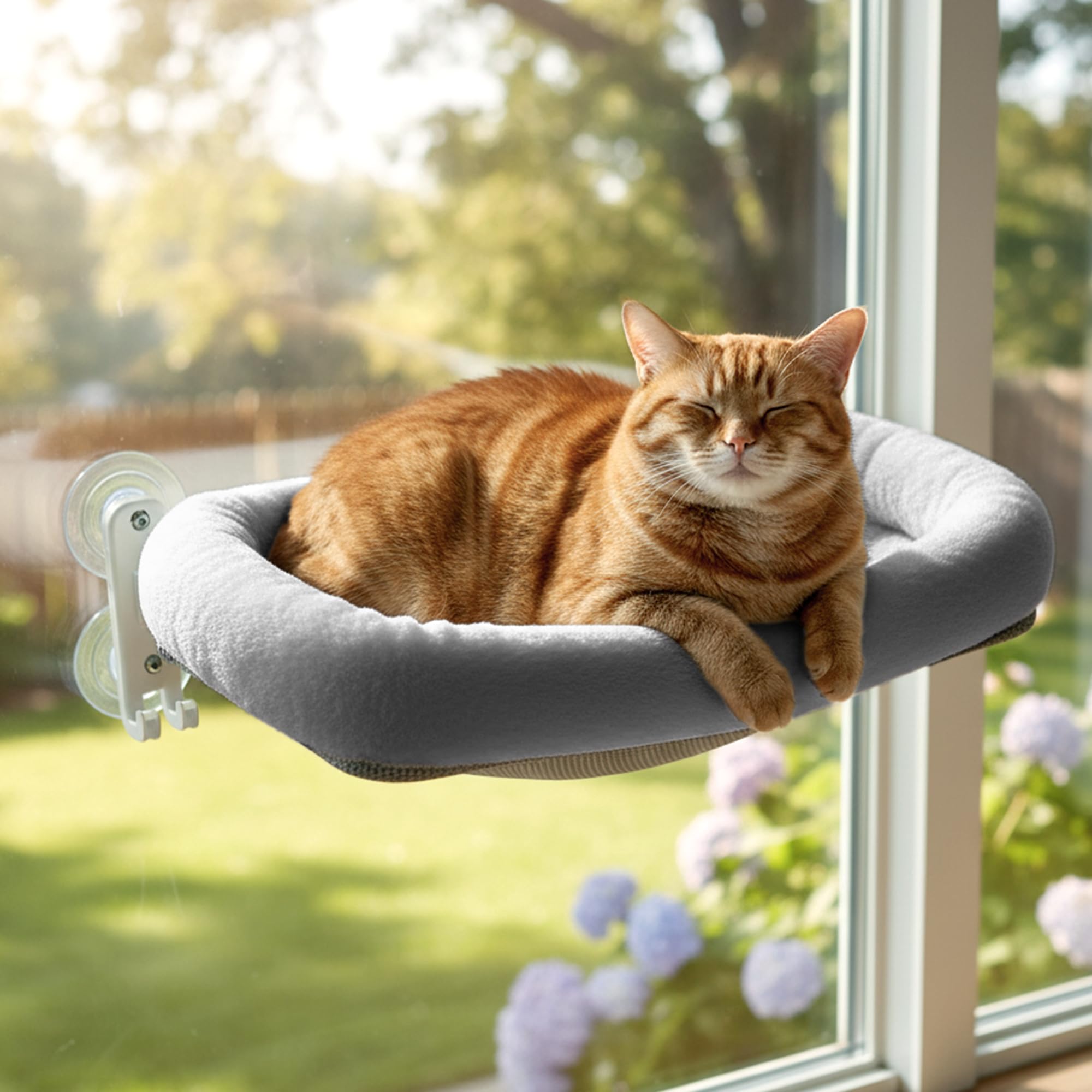 POMESEA cordless cat window perch side view for sunlit lounging