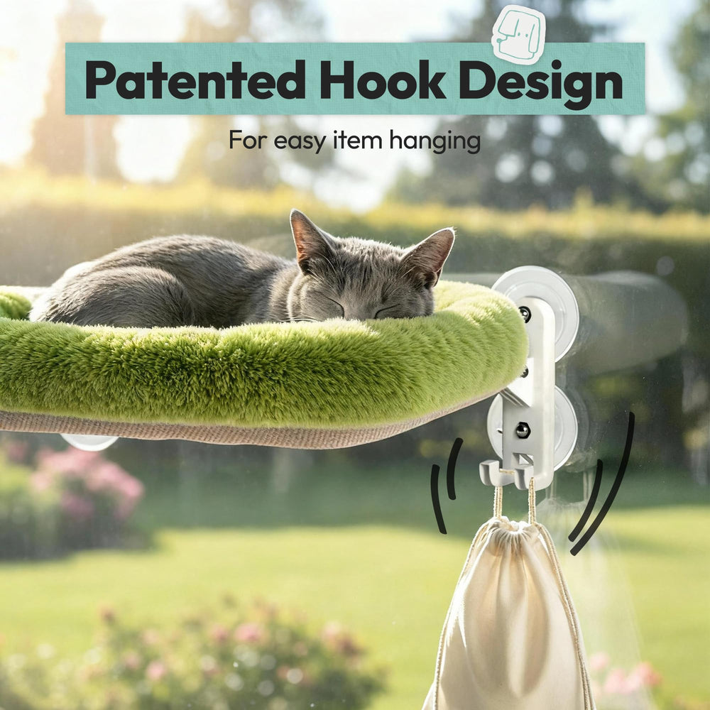 POMESEA cordless cat window perch suction cups secure to glass for safe lounging.