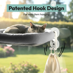 POMESEA cordless cat window perch with four suction cups securing the glass