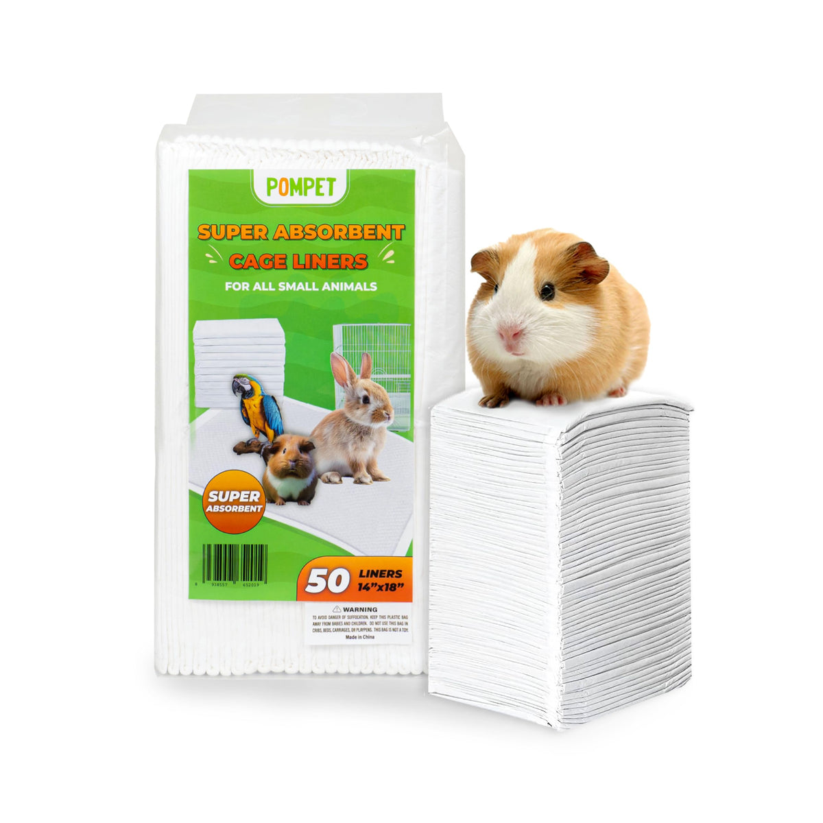 POMPET disposable cage liner 14x18 pack absorbs moisture and reduces odors.