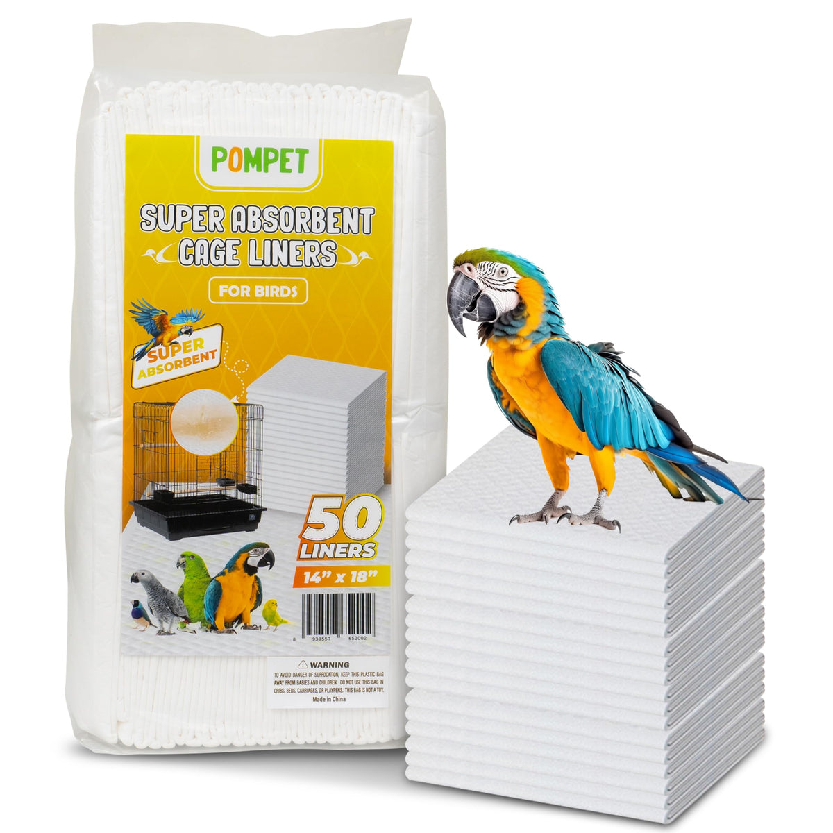 POMPET disposable bird cage liner 14x18 protects the cage floor and helps contain mess.