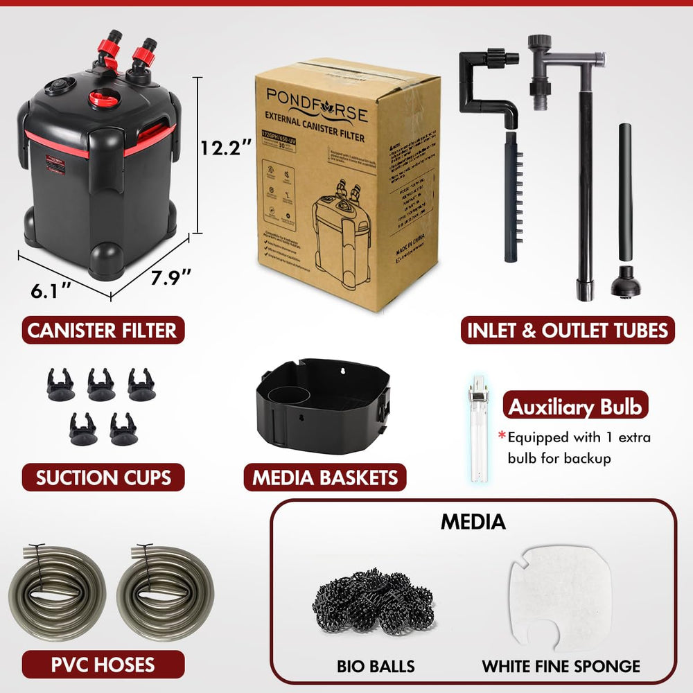 PondForse quiet operation with rubber feet minimizes tank noise.