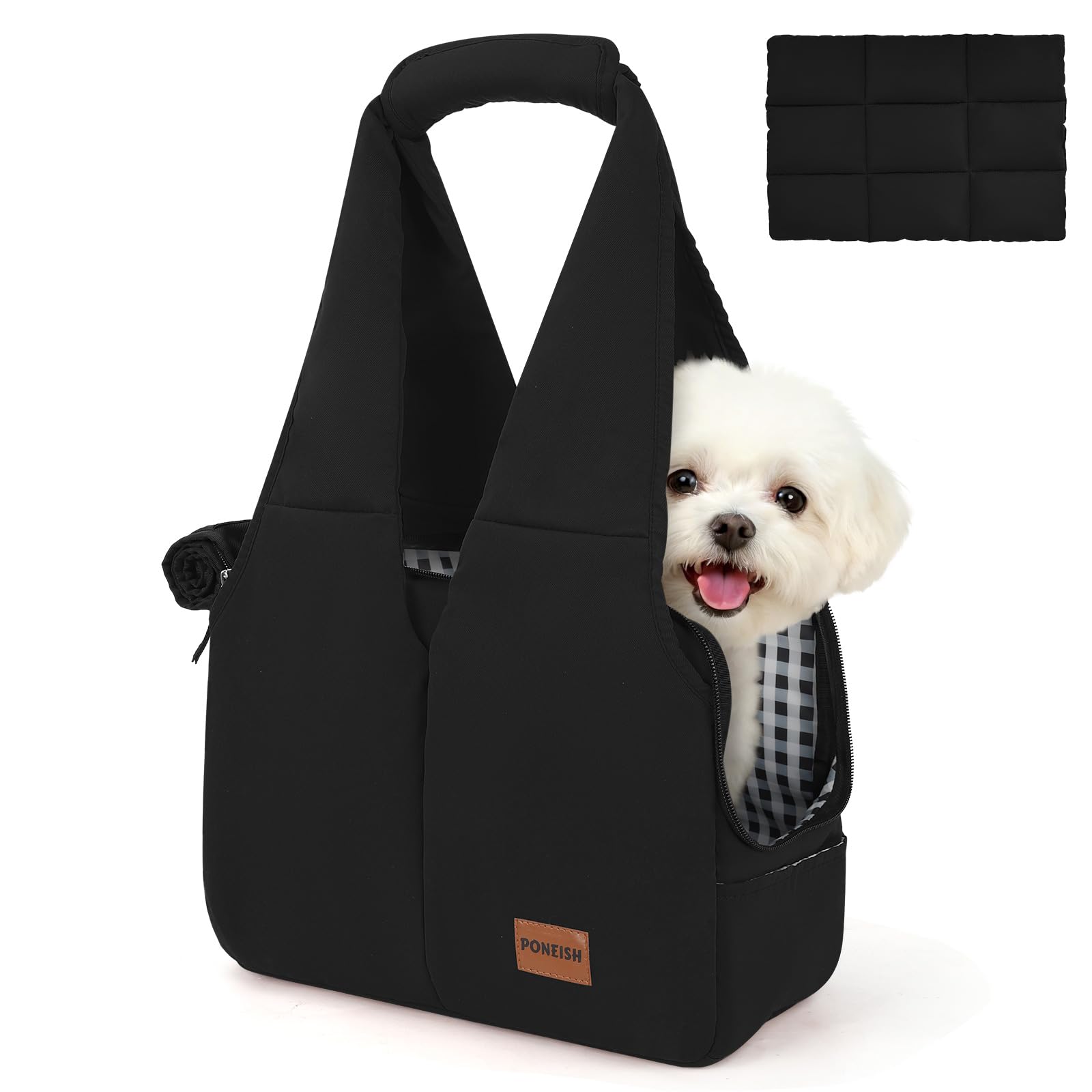 PONEISH dog purse carrier front view with sturdy bottom for stability