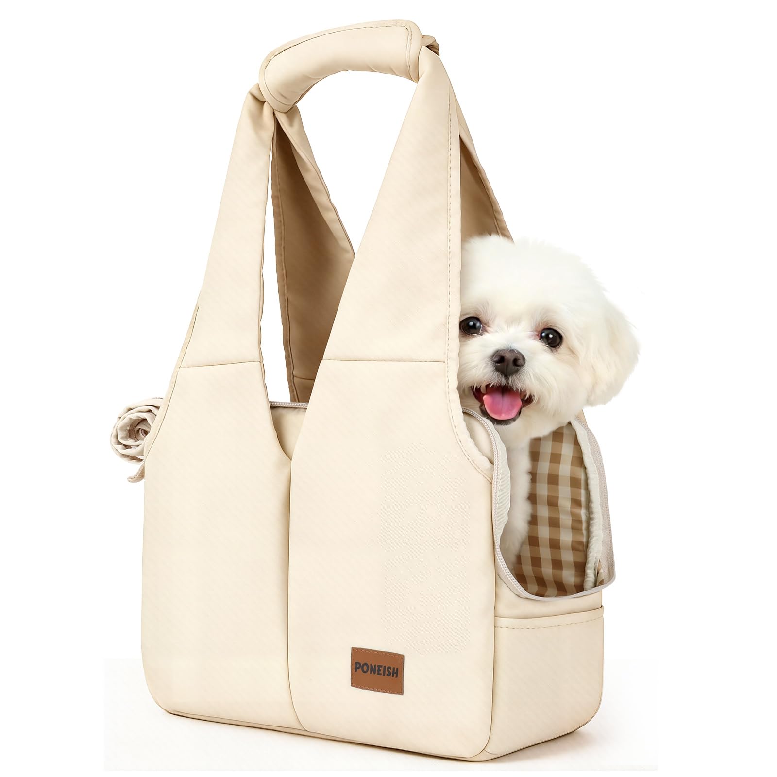 PONEISH dog purse carrier with soft-padded handles for comfortable travel.