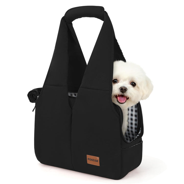 PONEISH dog purse carrier with soft tote and secure zipper closure.