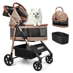 PONEISH pet stroller all-terrain khaki for smooth outdoor walks.