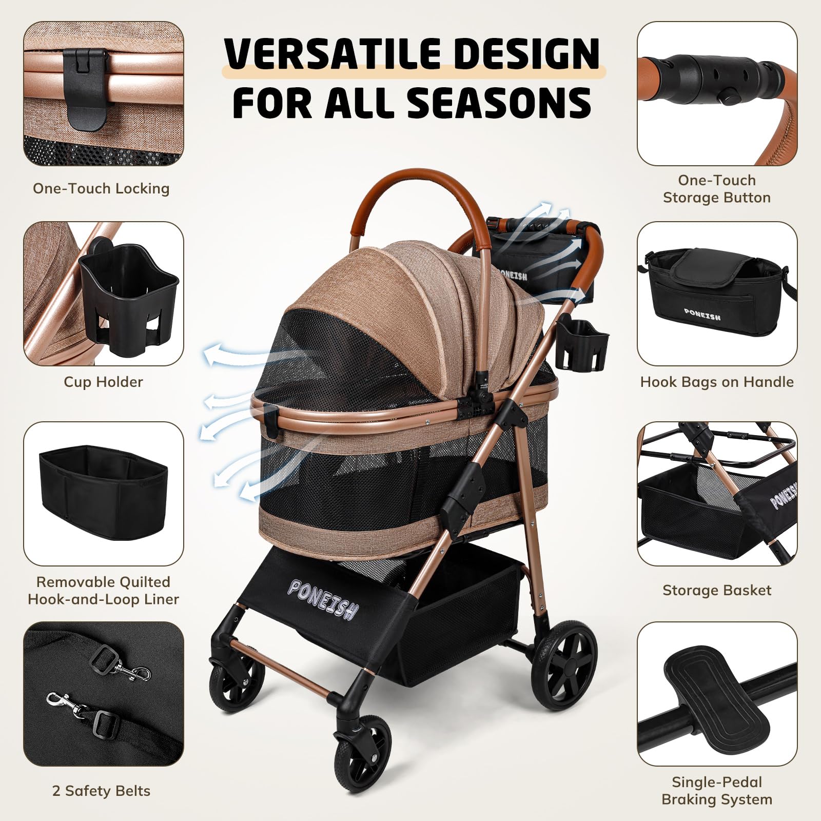 PONEISH compact folding design for easy storage at home or car.