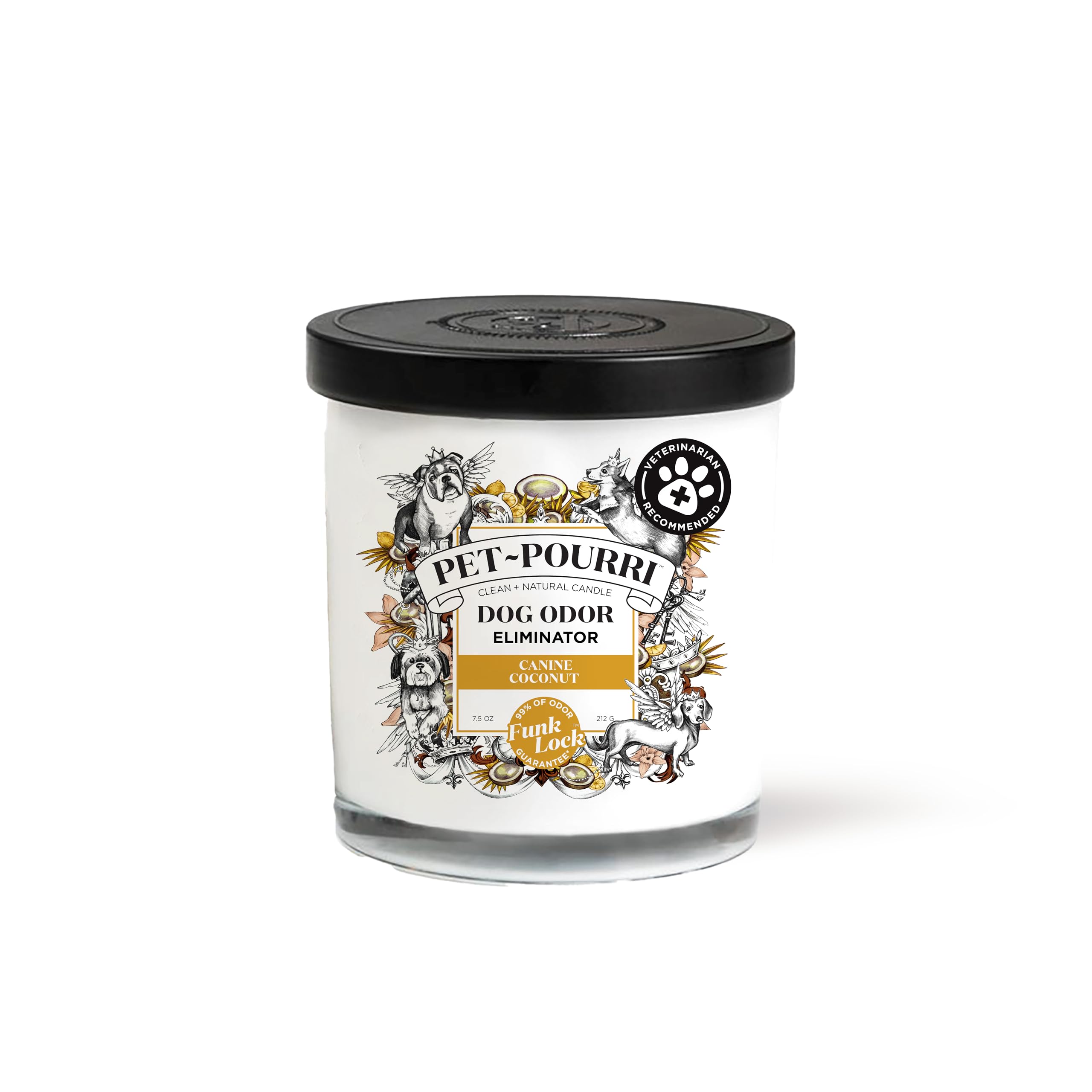 Poo-Pourri Pet-Pourri Canine Coconut Candle front label shows plant-based wax for pet-friendly homes