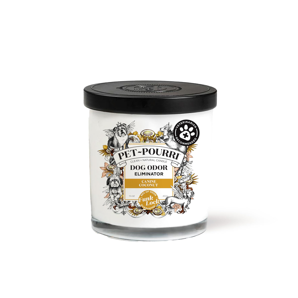 Poo-Pourri Pet-Pourri Canine Coconut Candle front label shows plant-based wax for pet-friendly homes