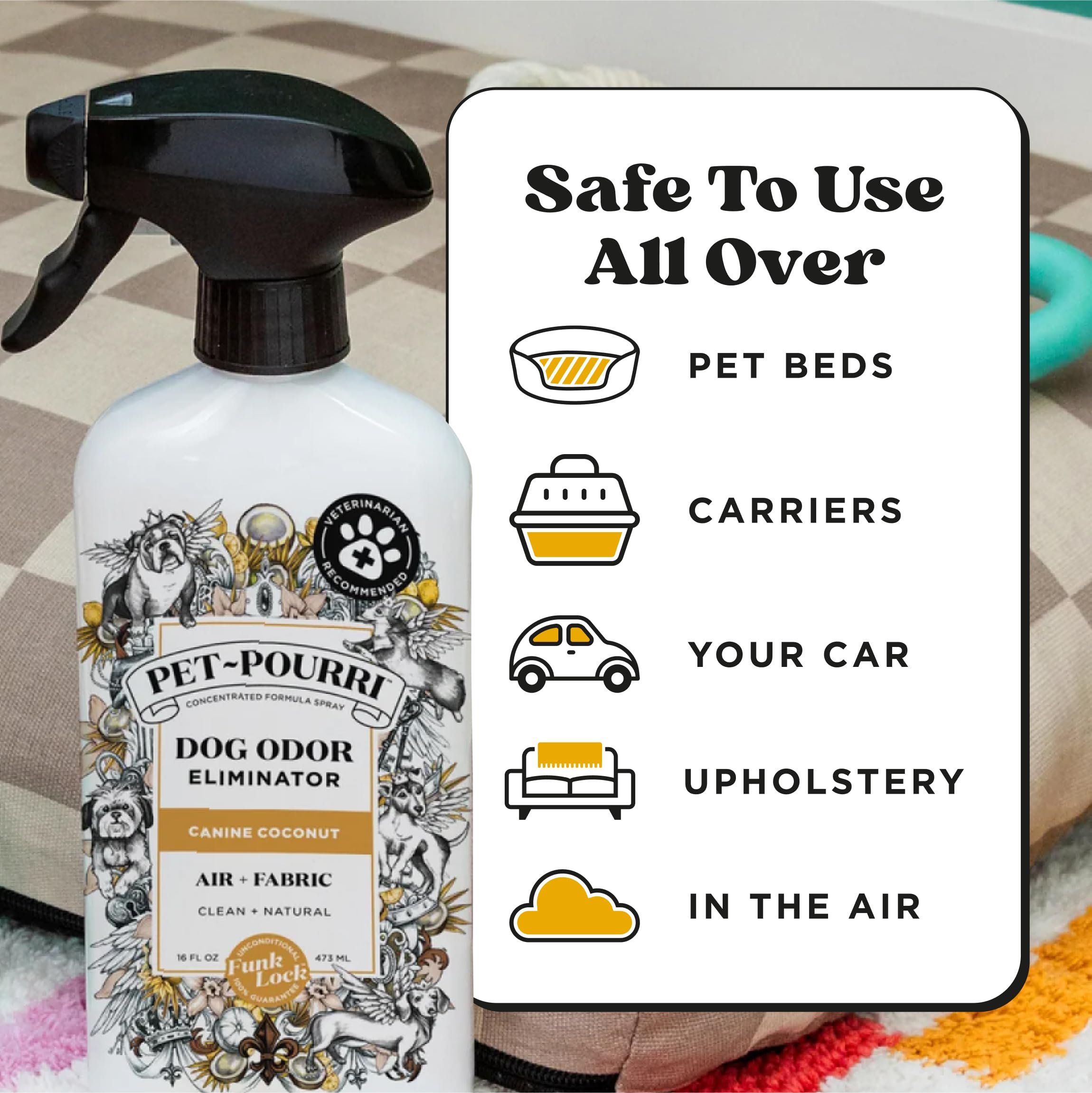 Poo-Pourri Pet-Pourri canine coconut on fabrics freshens sofas and beds