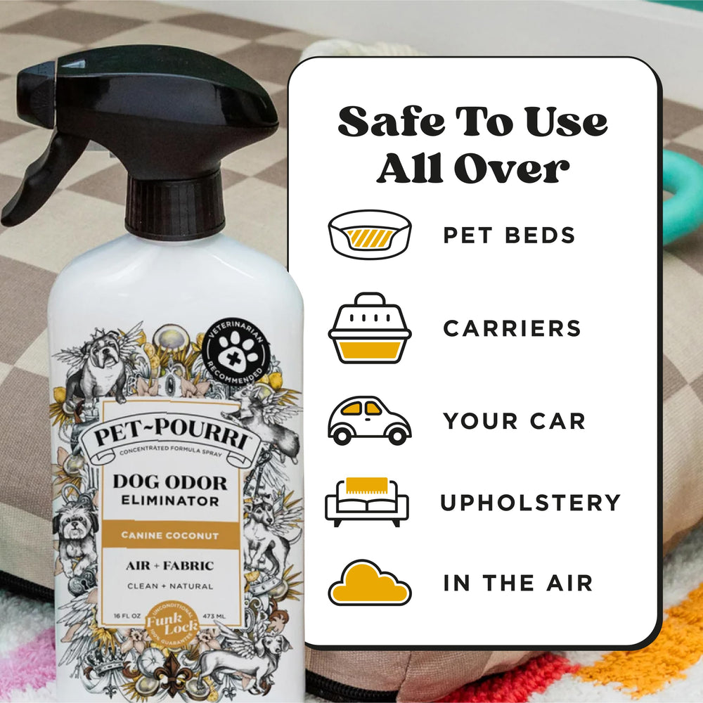 Poo-Pourri Pet-Pourri canine coconut on fabrics freshens sofas and beds