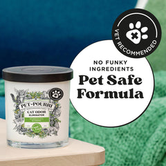 Lit Poo-Pourri Purrfectly Bamboo candle delivering relaxing aromatherapy at home